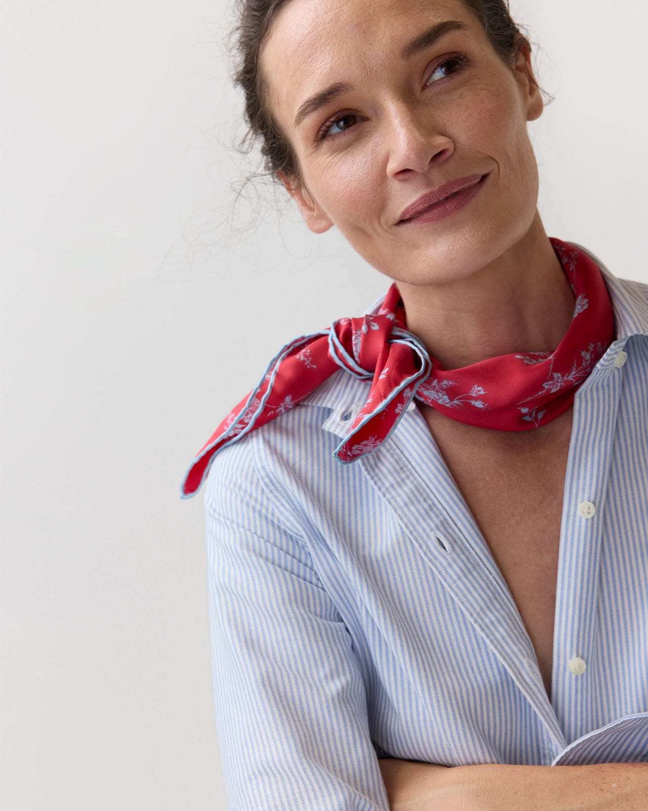 Medium Hand-Rolled Silk Scarf in Red Elizabeth Sketch Liberty Fabric