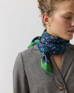 Load image into Gallery viewer, Large Hand-Rolled Scarf in Blue/Multi Tapestry Liberty Fabric Silk Twill
