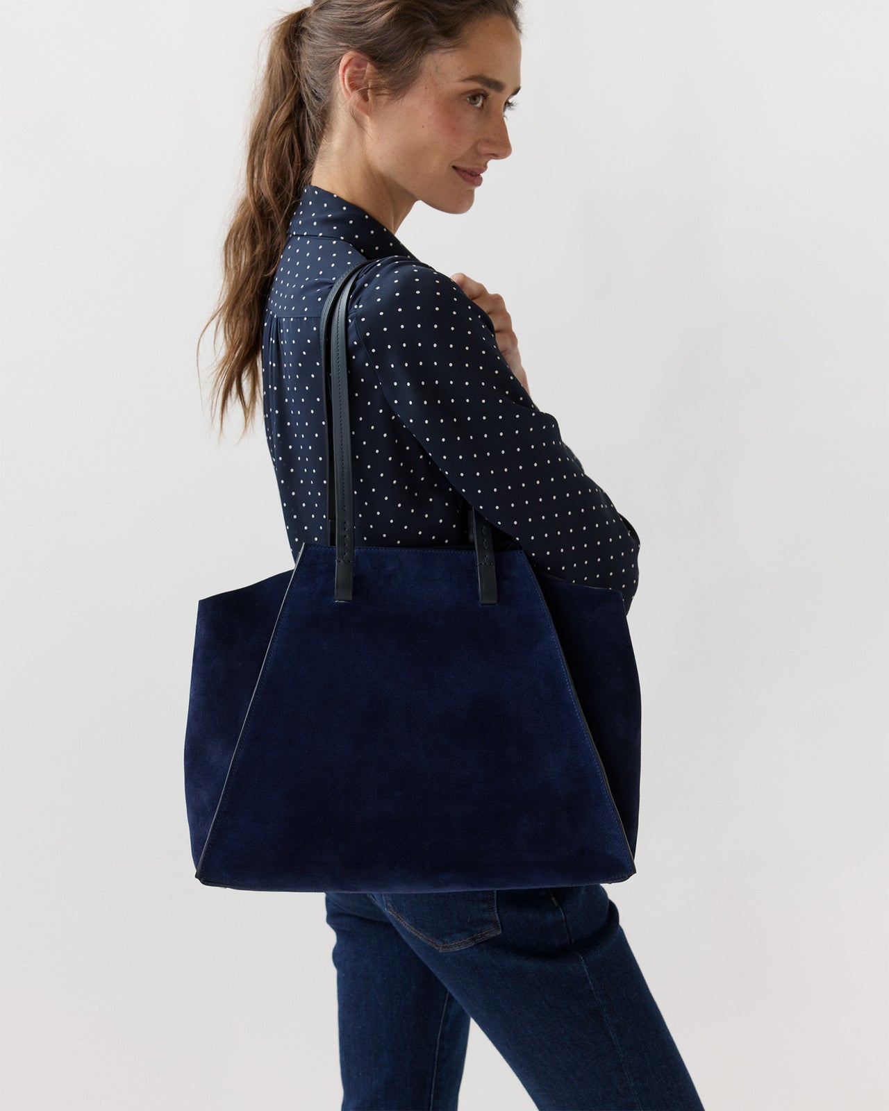 Evie Tote in Navy Suede/Leather