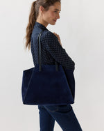 Load image into Gallery viewer, Evie Tote in Navy Suede/Leather
