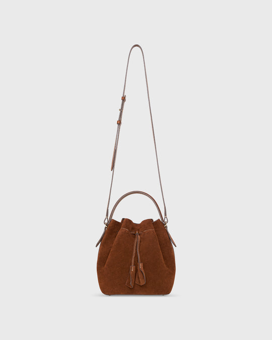 Lulu Bucket Bag in Walnut Suede/English Tan Leather