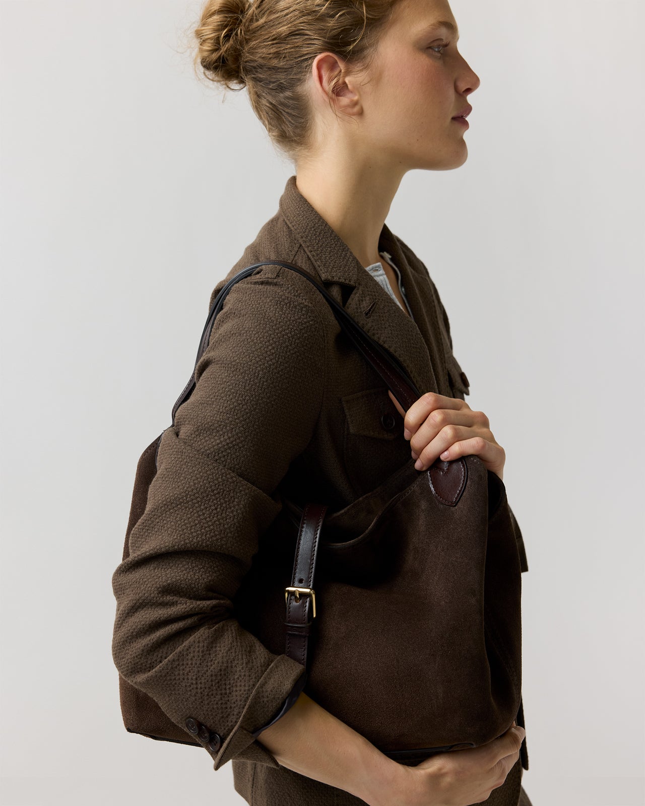 Sally Tote in Dark Brown Suede/Leather