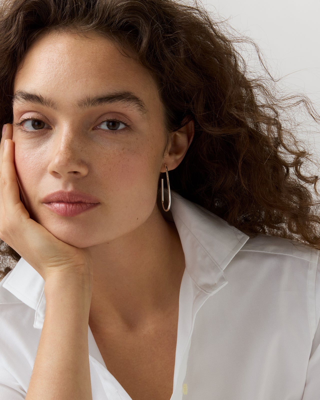 Oblong Open Hoop Earrings in Silver
