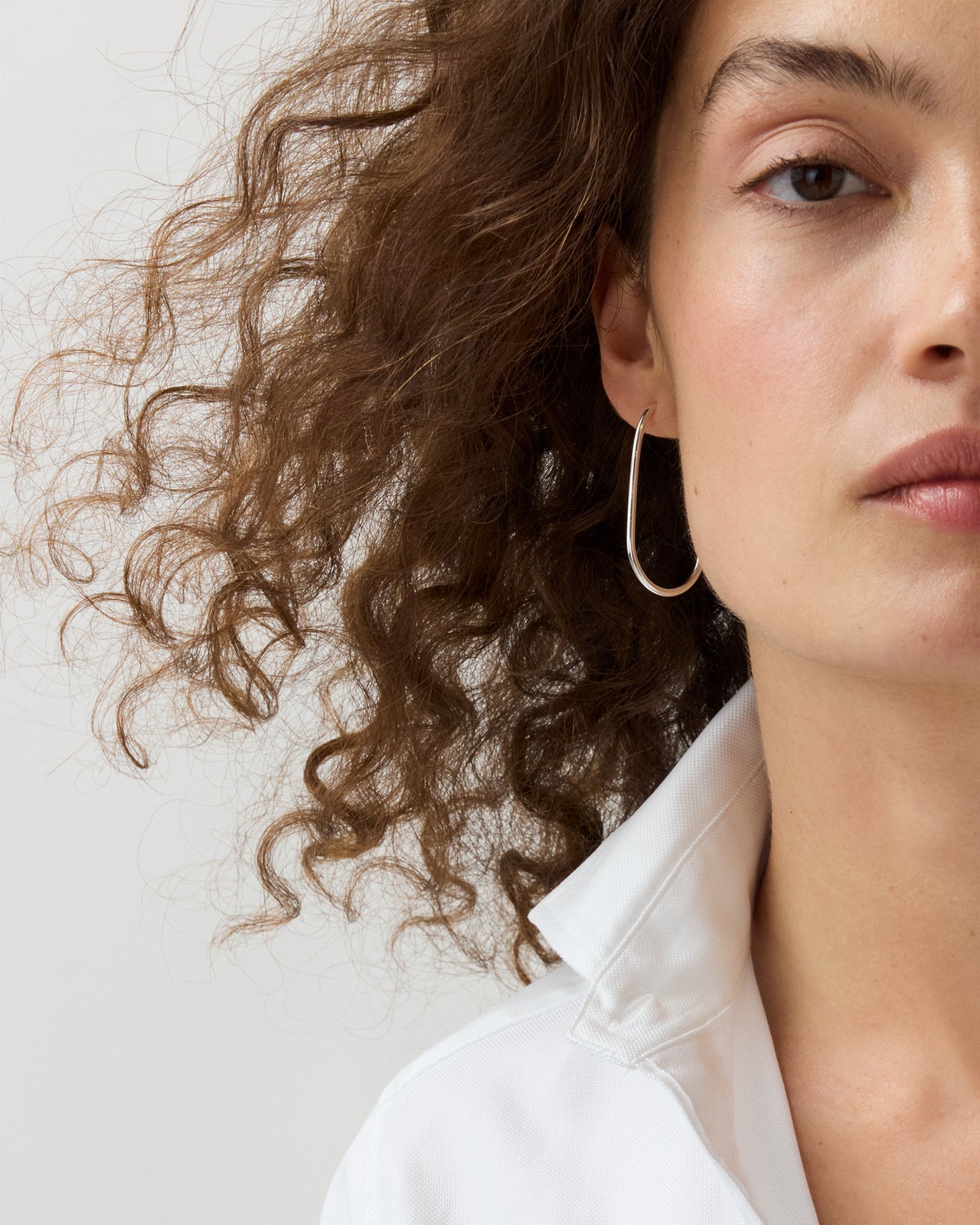 Oblong Open Hoop Earrings in Silver