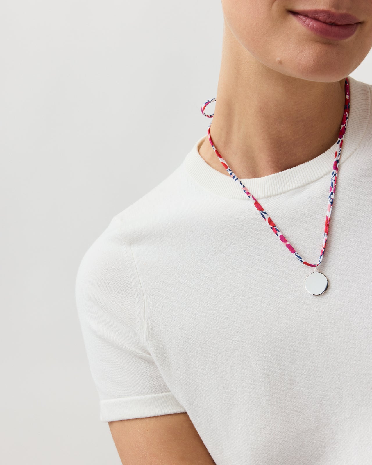 Circle Pendant Necklace in Red Wiltshire Liberty