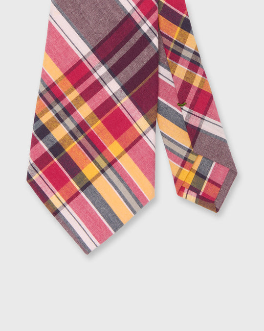 Cotton Woven Tie in Berry/Gold Madras