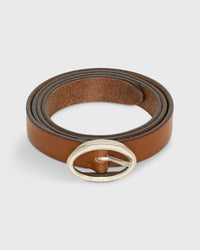Narrow Oval Belt in Cognac Leather