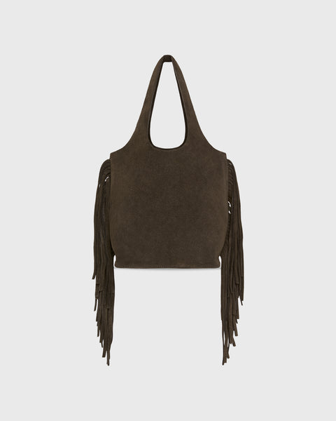 Fringed Paola Bucket Bag Dark Brown Suede/Leather