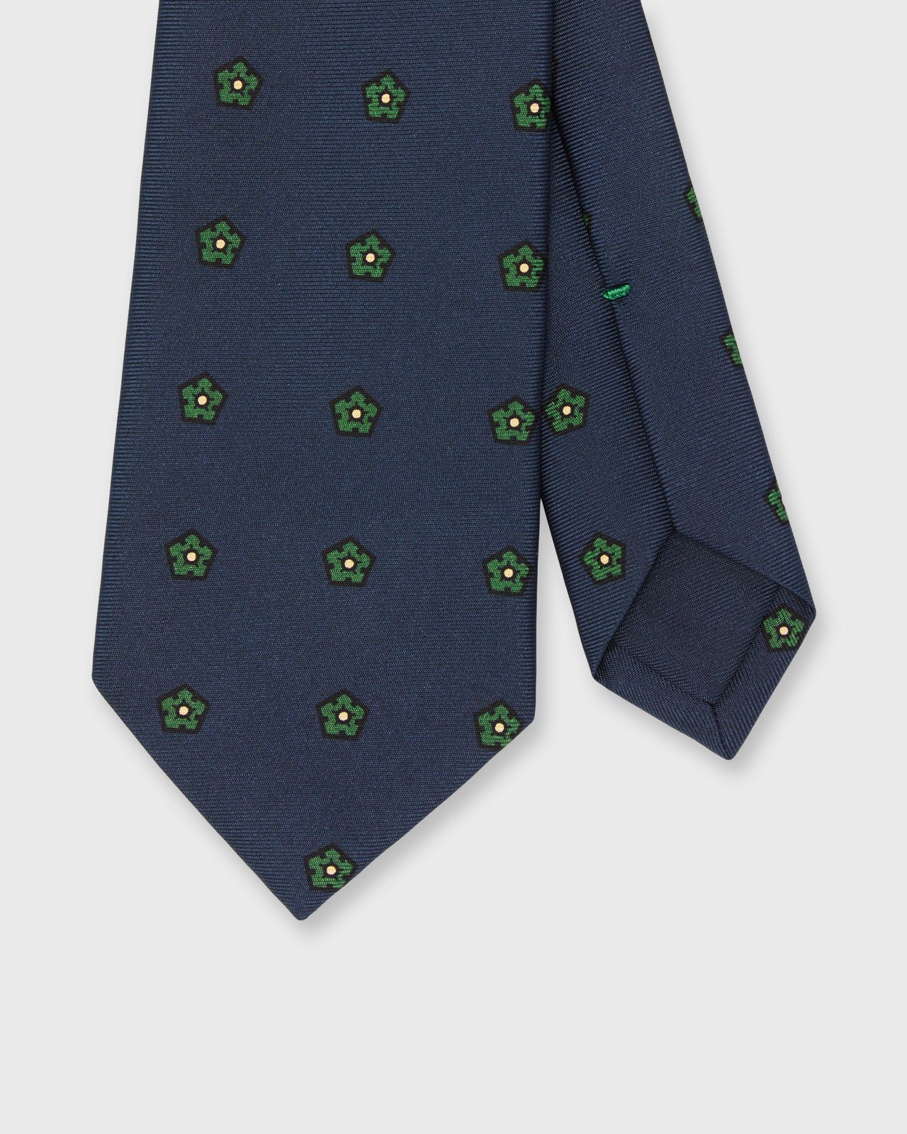 Silk Print Tie in Navy/Green/Butter Flower