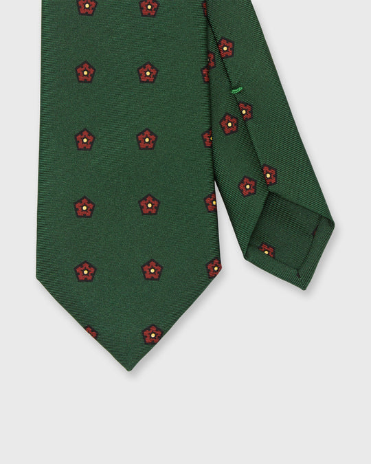 Silk Print Tie in Green/Red/Butter Flower