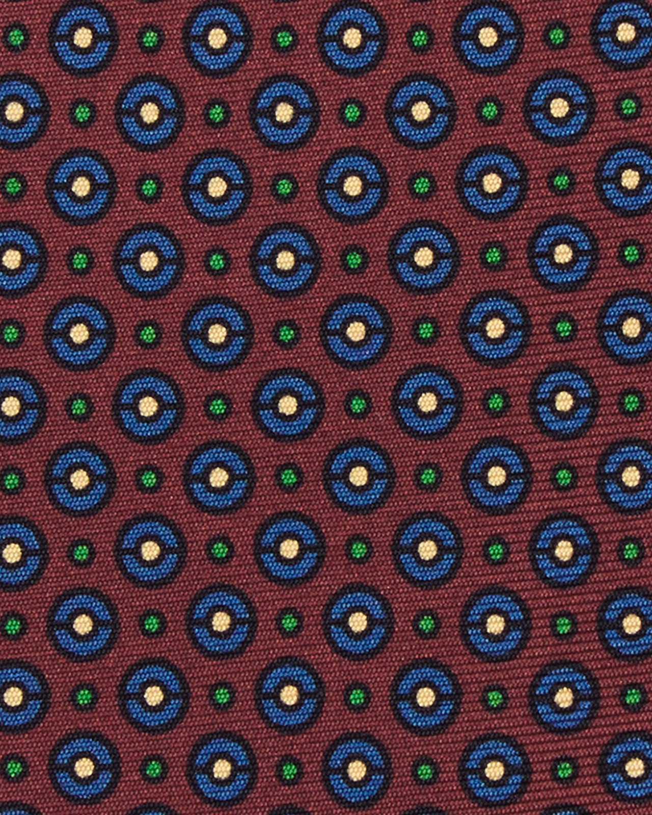 Silk Print Tie in Burgundy/Blue/Butter Circle