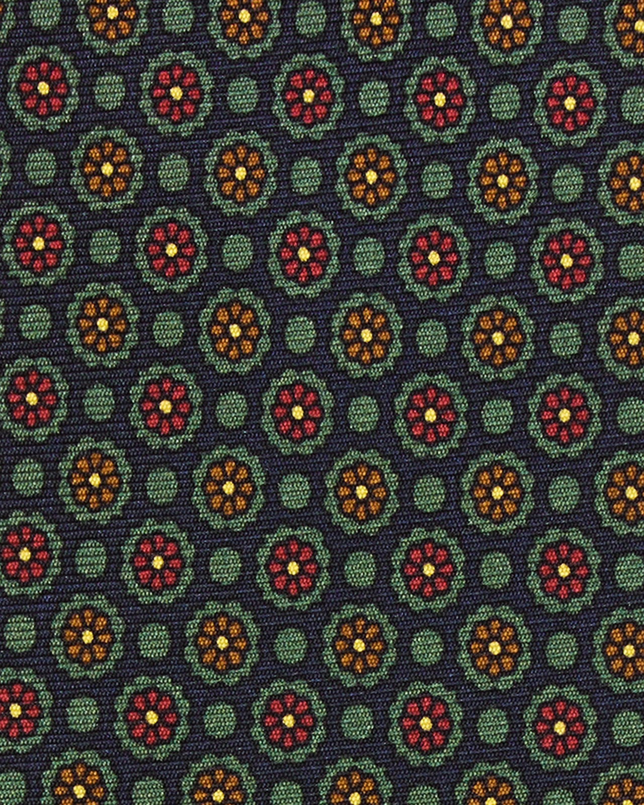 Silk Print Tie in Navy/Olive/Burgundy Flower Medallion