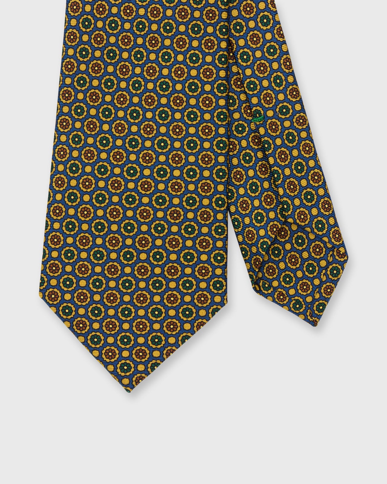 Silk Print Tie in Blue/Gold/Brown Flower Medallion