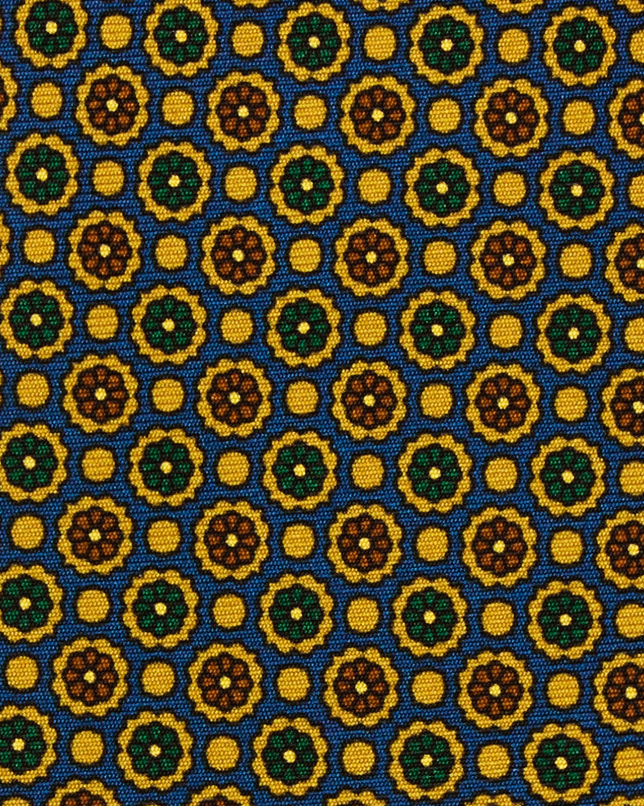 Silk Print Tie in Blue/Gold/Brown Flower Medallion