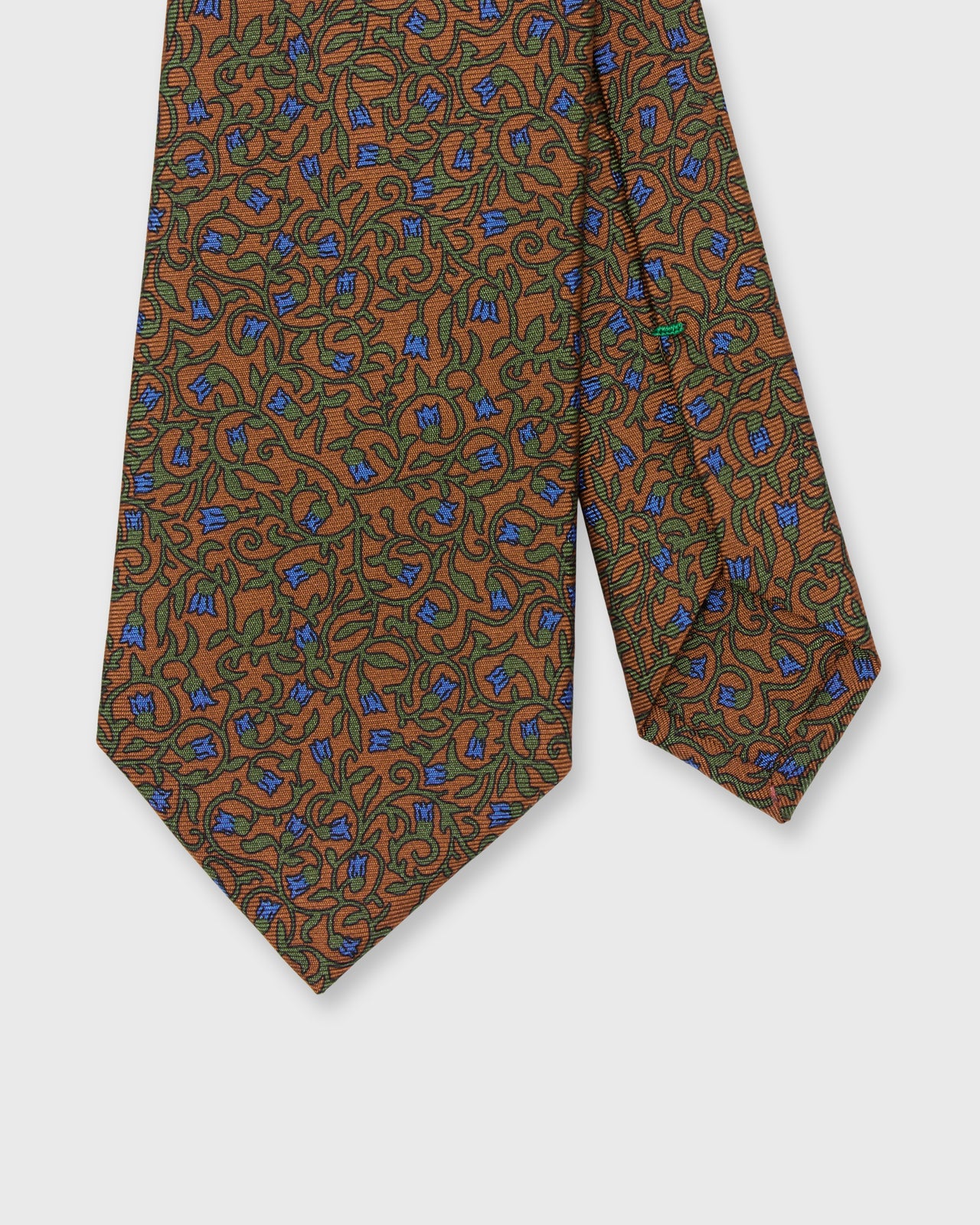 Silk Print Tie in Havana/Olive/Blue Floral Vine