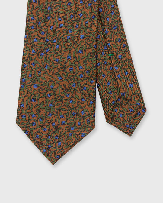 Silk Print Tie in Havana/Olive/Blue Floral Vine