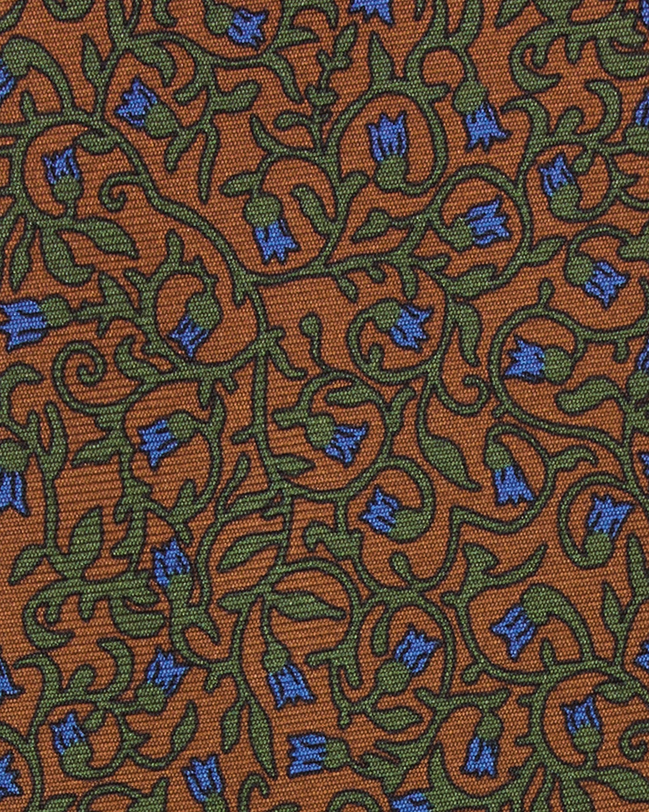 Silk Print Tie in Havana/Olive/Blue Floral Vine