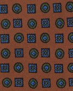 Load image into Gallery viewer, Silk Print Tie in Brown/Gold/Blue Foulard
