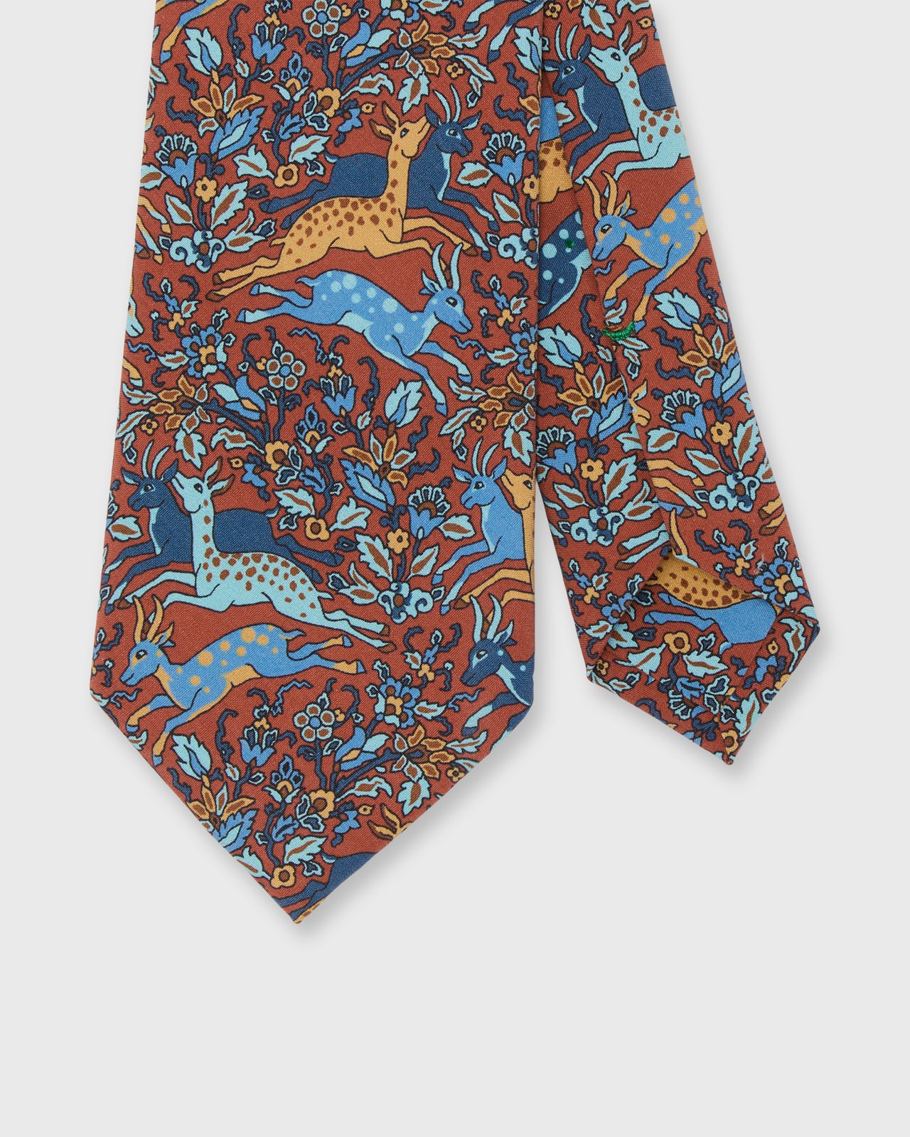 Silk Print Tie in Red/Aegean Antelope Scene