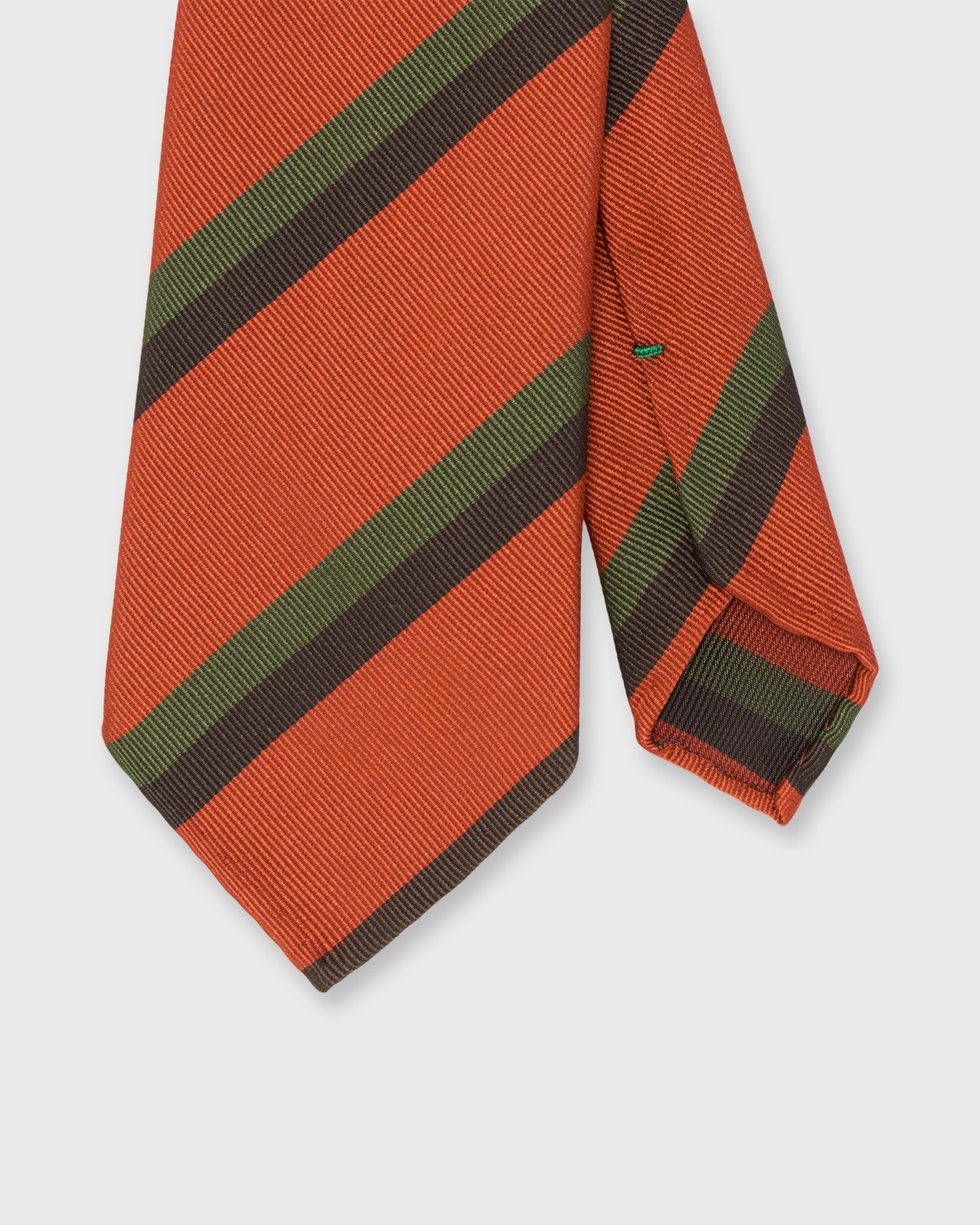 Hand-Rolled Silk Woven Tie in Orange/Brown/Olive Stripe