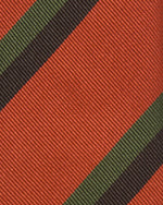 Load image into Gallery viewer, Hand-Rolled Silk Woven Tie in Orange/Brown/Olive Stripe
