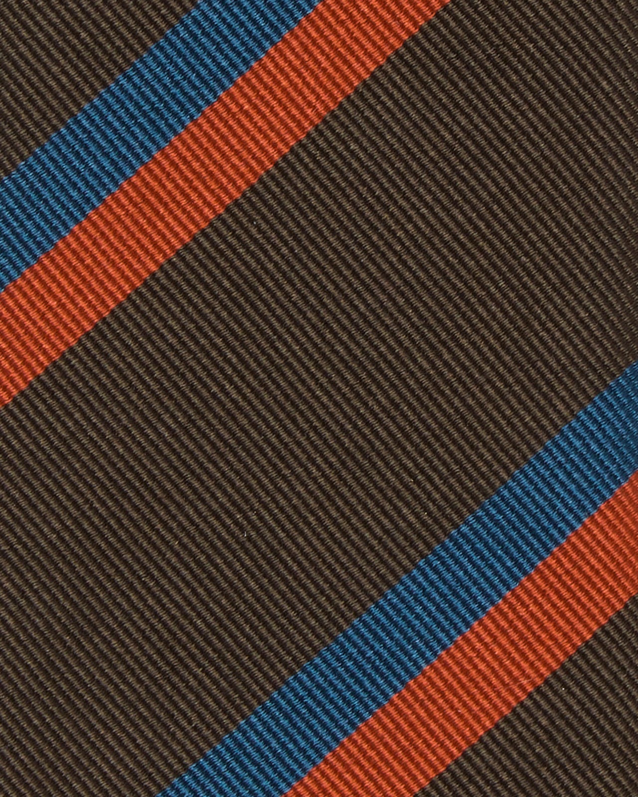 Hand-Rolled Silk Woven Tie in Brown/Harbor/Orange Stripe