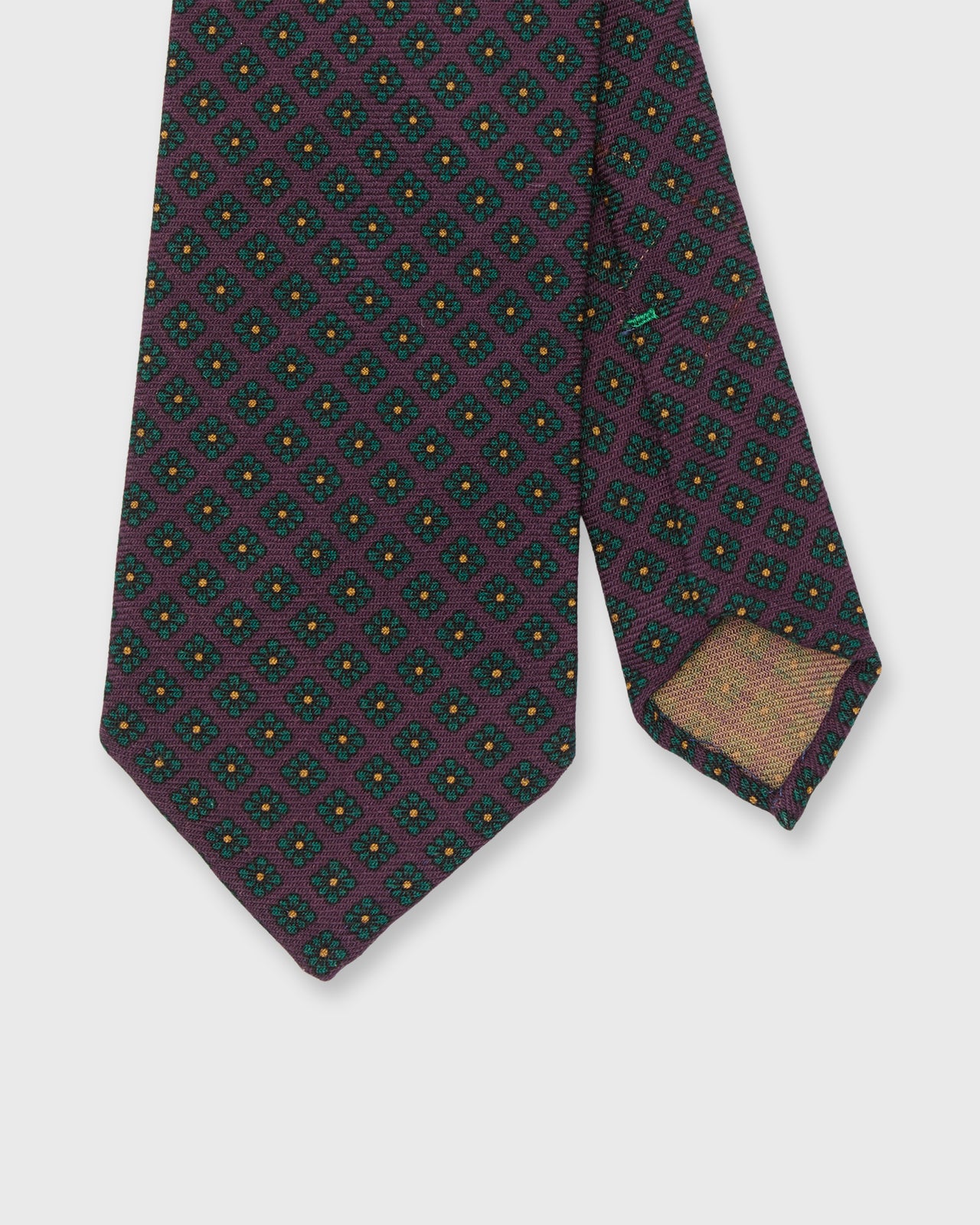 Hand-Rolled Wool Print Tie in Plum/Hunter Square Flower