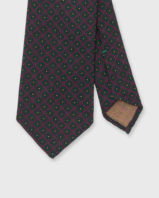Hand-Rolled Wool Print Tie in Plum/Hunter Square Flower
