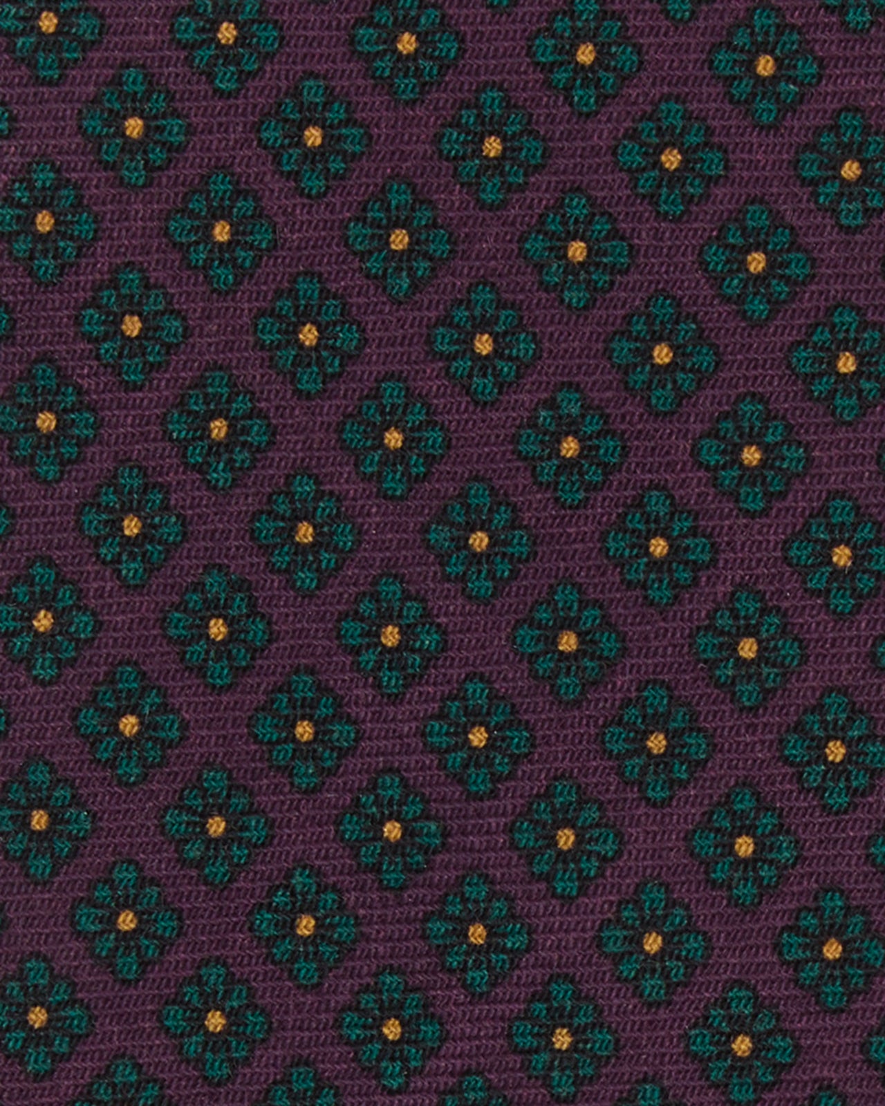 Hand-Rolled Wool Print Tie in Plum/Hunter Square Flower