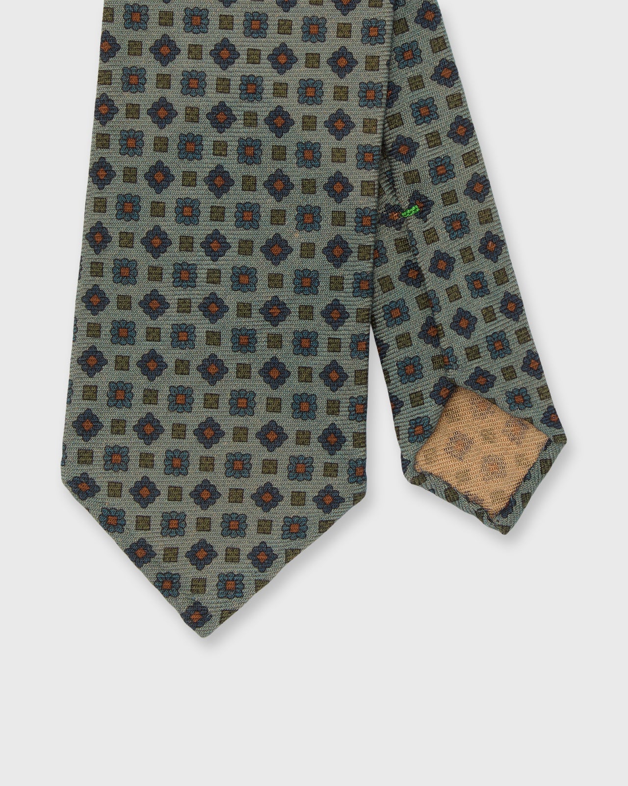 Hand-Rolled Wool Print Tie in River/Blue/Green Foulard