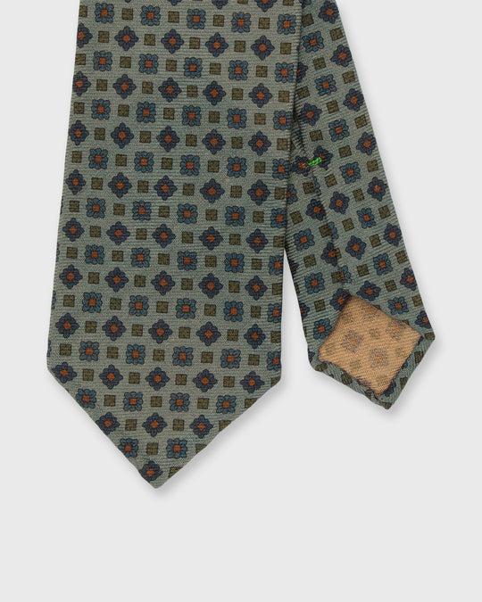 Hand-Rolled Wool Print Tie in River/Blue/Green Foulard
