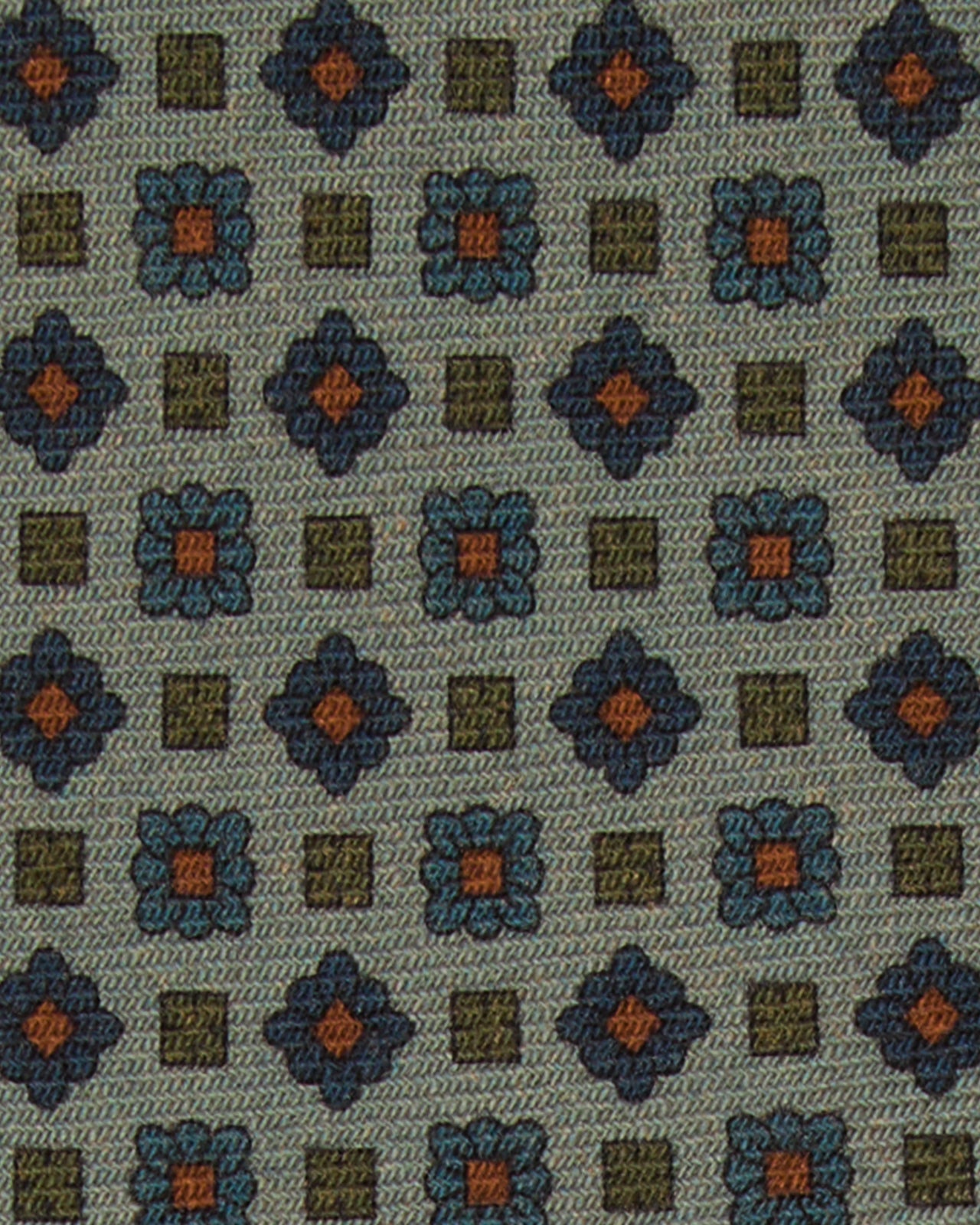 Hand-Rolled Wool Print Tie in River/Blue/Green Foulard