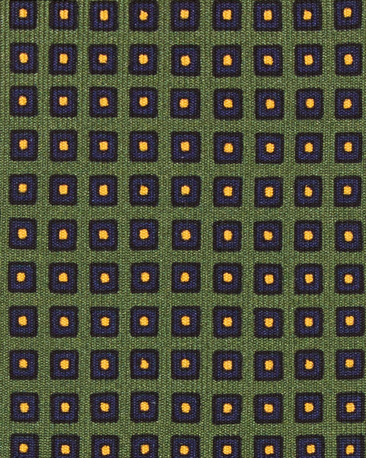 Hand-Rolled Silk Print Tie in Green/Navy/Yellow Square