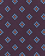 Load image into Gallery viewer, Hand-Rolled Silk Print Tie in Plum/Blue Geometric Square
