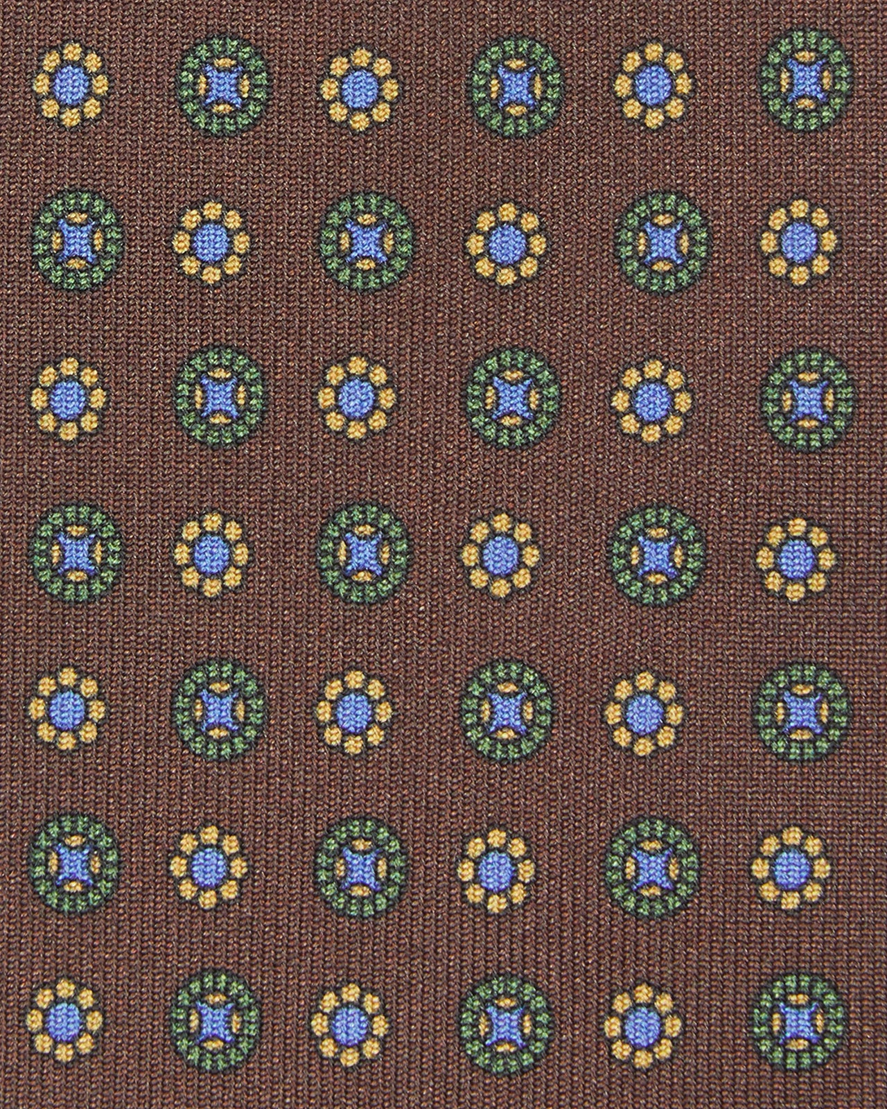 Silk Print Tie in Chocolate/Blue/Sand Foulard