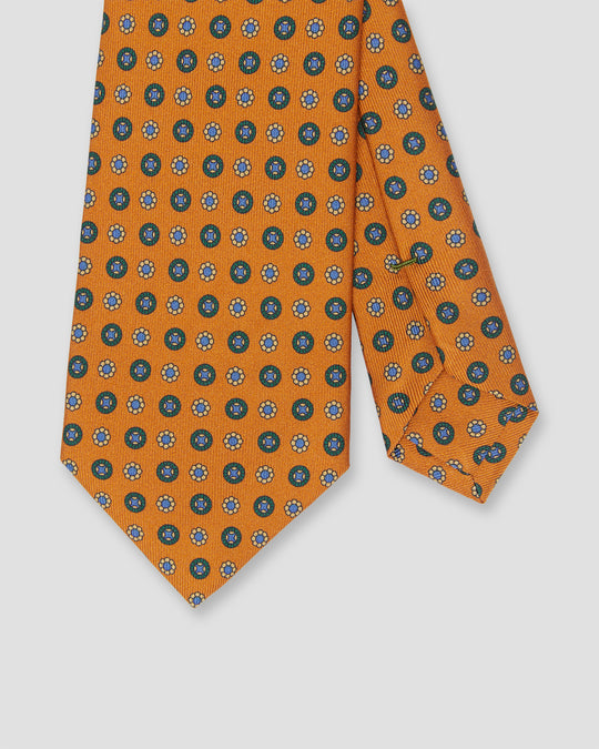 Silk Print Tie in Gold/Blue/Yellow Foulard