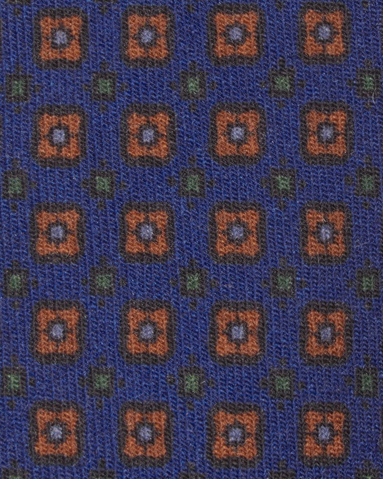 Wool Print Tie in Royal/Rust/Green Diamond
