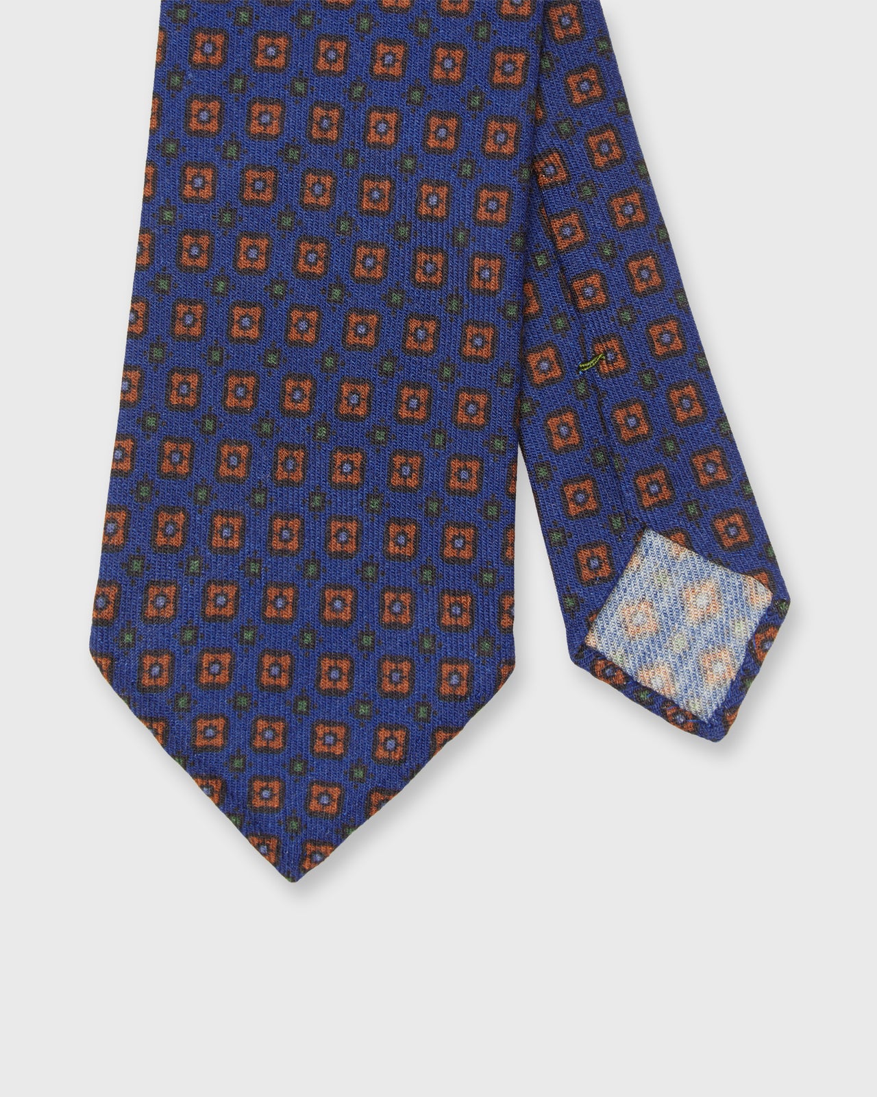 Wool Print Tie in Royal/Rust/Green Diamond