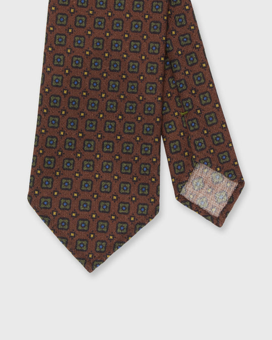 Wool Print Tie in Brown/Olive/Gold Diamond