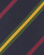 Load image into Gallery viewer, Hand-Rolled Silk/Cotton Woven Tie in Navy/Berry/Gold Stripe
