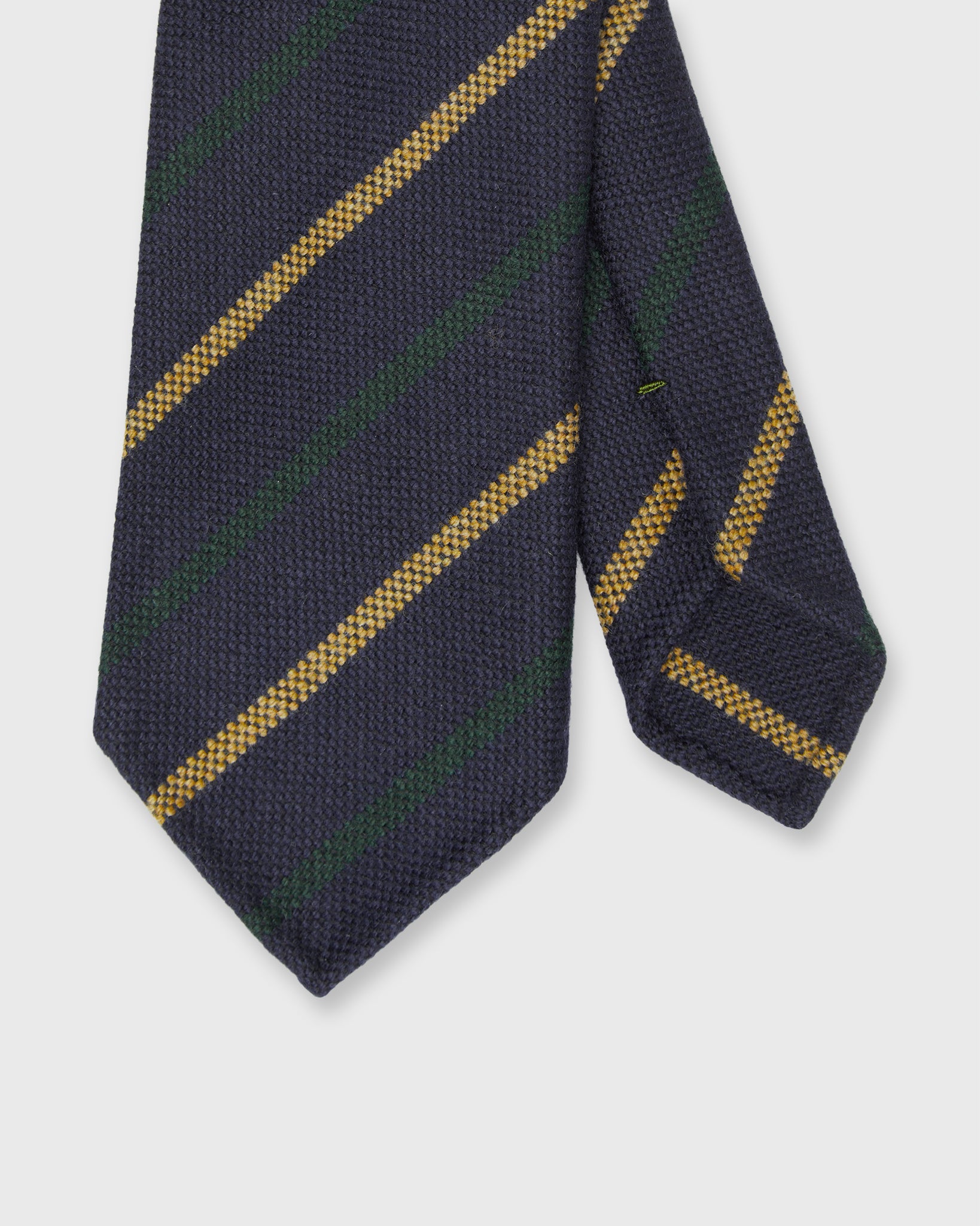 Hand-Rolled Wool Woven Tie in Navy/Forest/Gold Stripe | Shop Sid