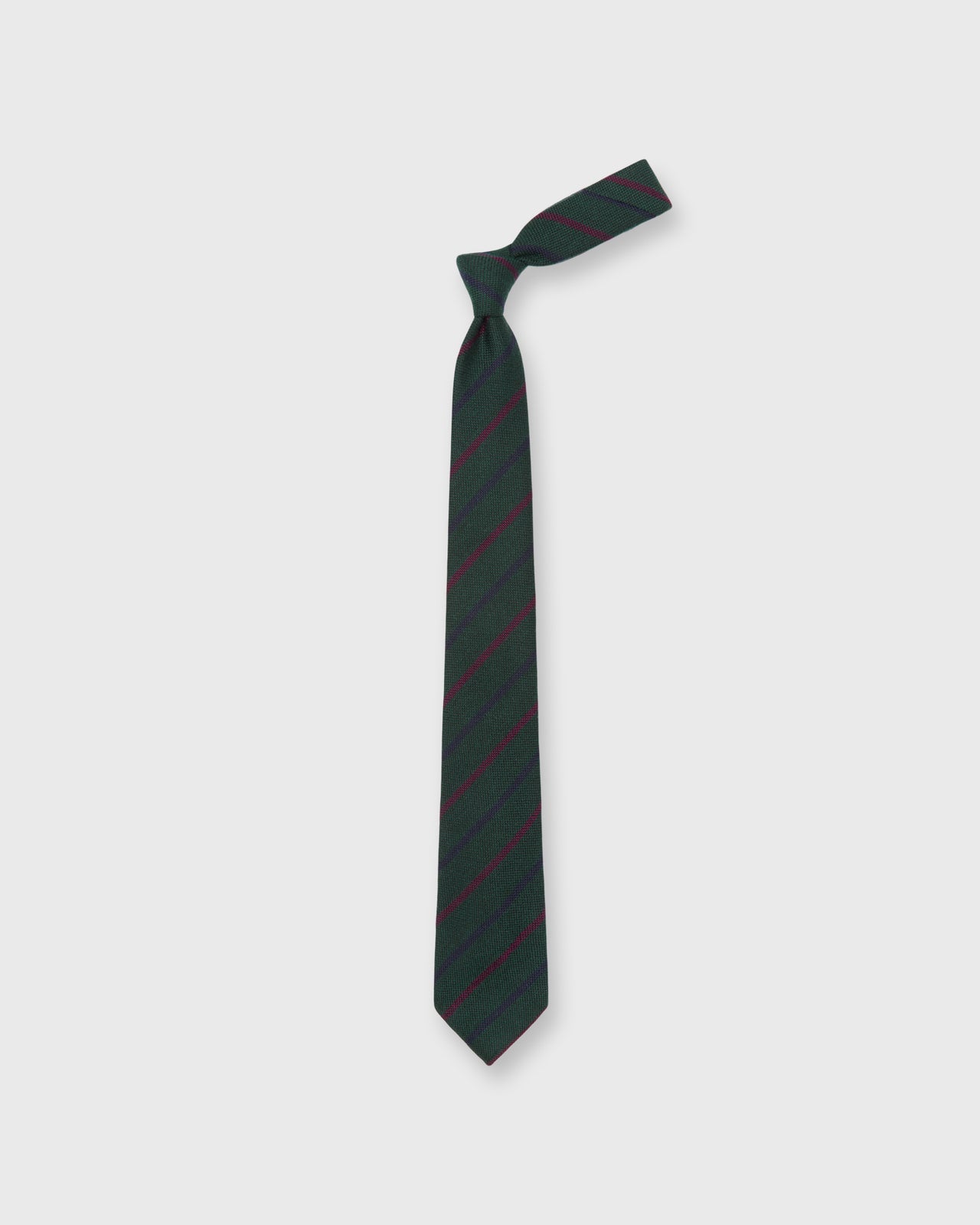 Hand-Rolled Wool Woven Tie in Forest/Navy/Gold Stripe