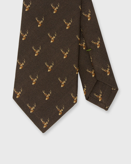 Hand-Rolled Silk/Cotton Club Tie in Brown Stag