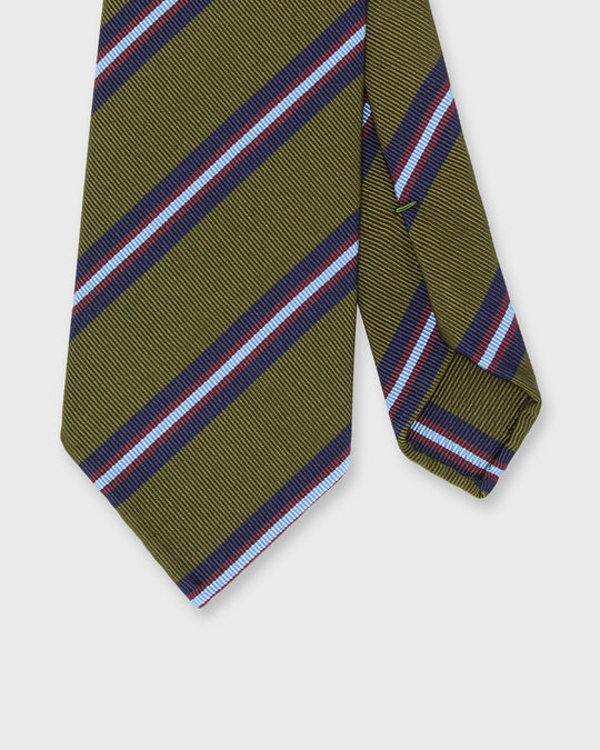 Hand-Rolled Mogador Tie in Olive/Navy/Dutch Stripe