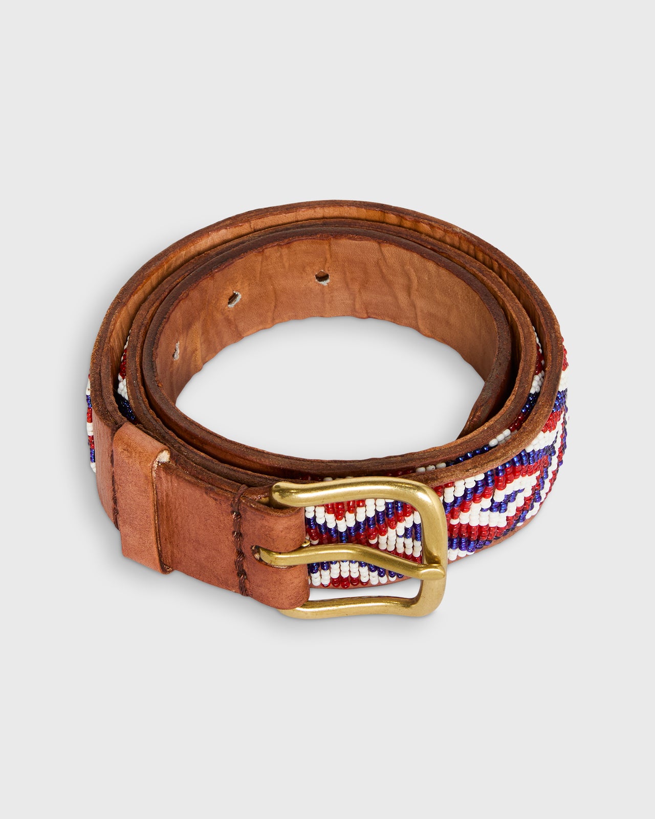 1.25" African Beaded Belt in Blue/Red Mosi