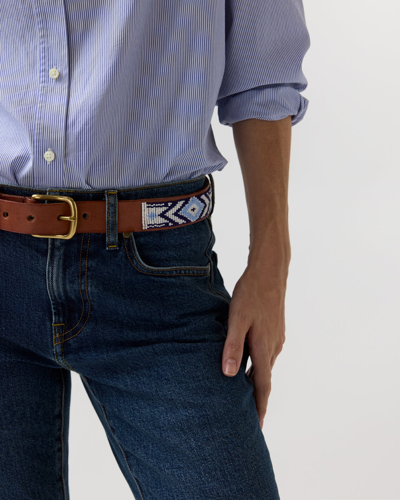 1.25" African Beaded Belt in Navy/Blue Arrow