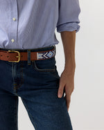 Load image into Gallery viewer, 1.25" African Beaded Belt in Navy/Blue Arrow
