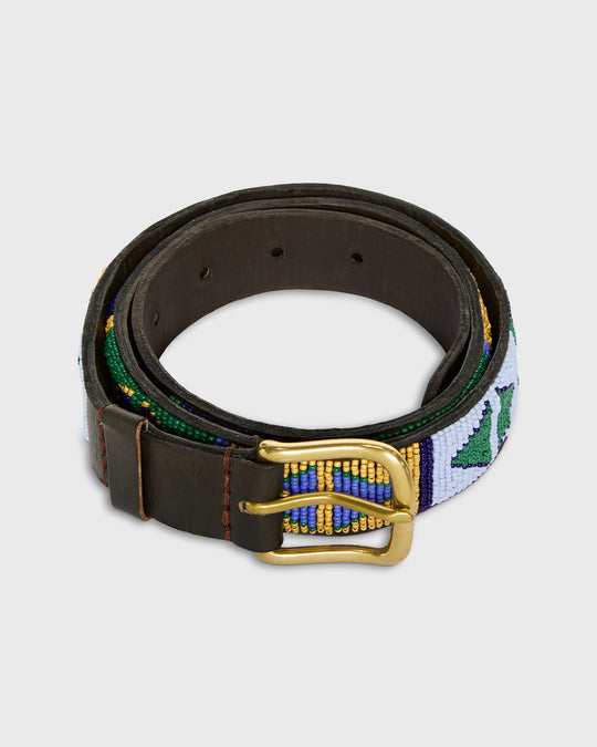 1.25" African Beaded Belt in Blue/Green Kilifi