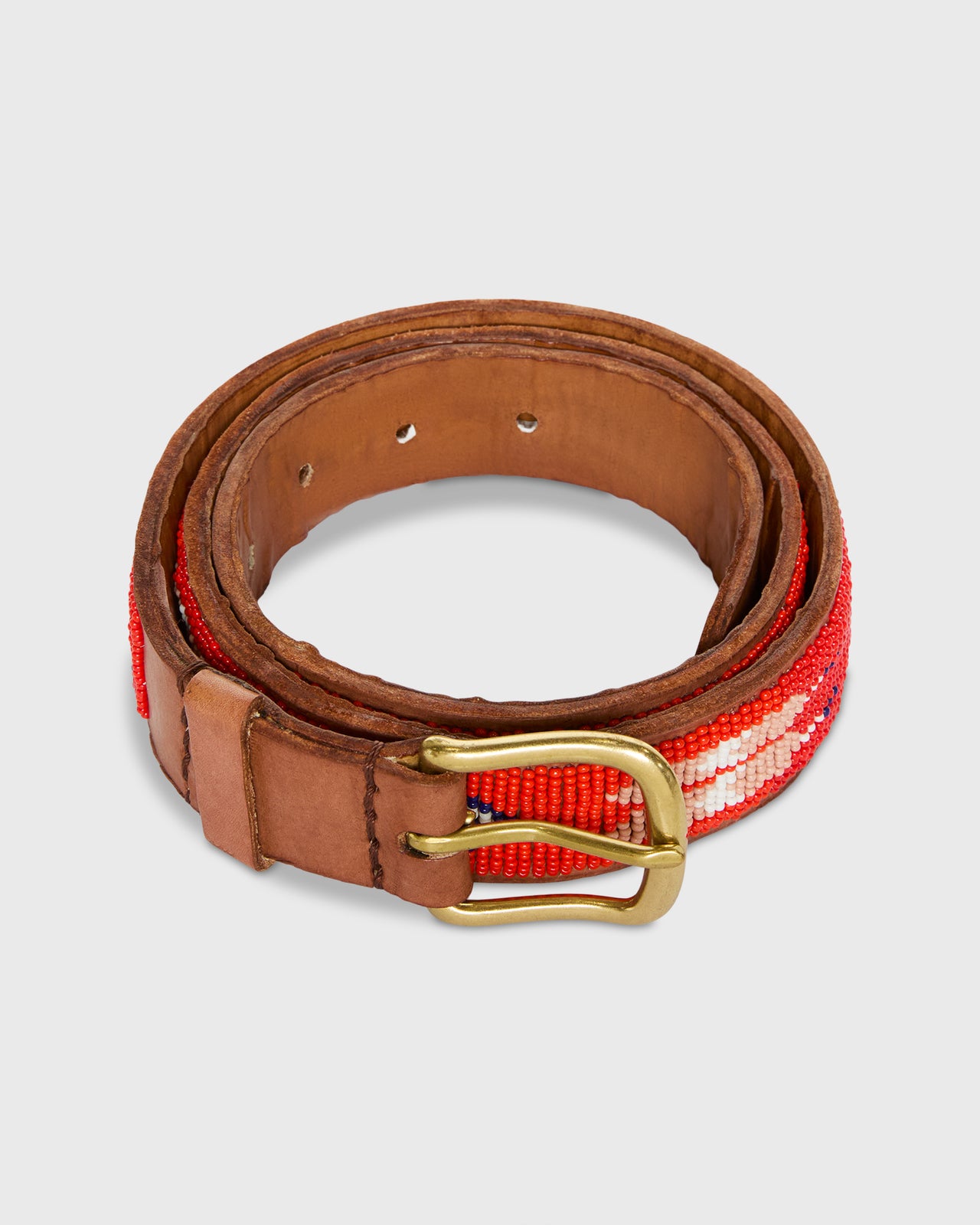 1.25" African Beaded Belt in Red Multi Feather