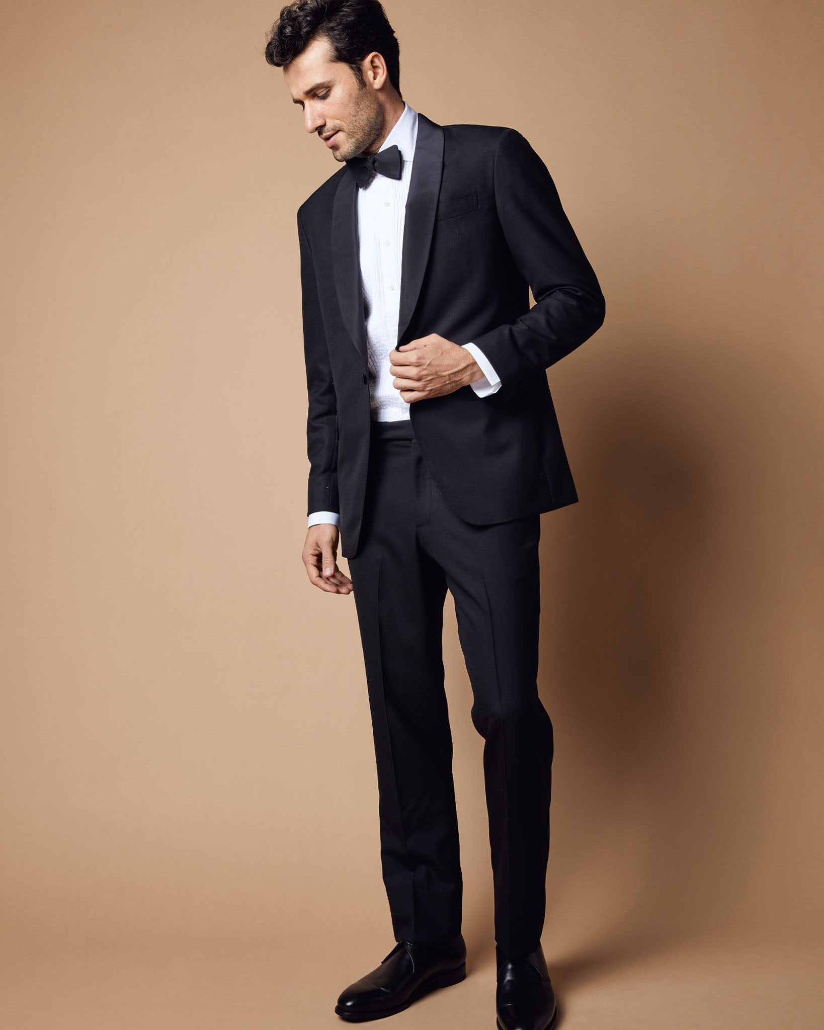 Virgil No. 3 Shawl Collar Tuxedo in Black Wool with Silk Grosgrain Trim - IT 54S by Sid Mashburn Virgil No. 3 Shawl Collar Tuxedo in Black Wool with Silk Grosgrain Trim - IT 54S by Sid Mashburn